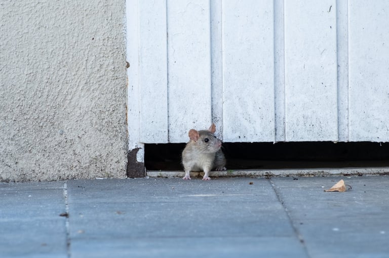 Garden rat peeking out of its hiding place.