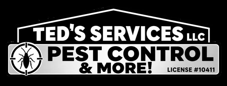 Teds Services LLC logo for pest control and more, featuring a house-shaped shield design with license number 10411